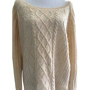 Apt 9 women's‎ cream with metallic gold sparkle foil cable knit sweater sz M
